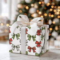 Sketched Holiday Gift Wrap, Christmas Bow Wrapping Paper, Red Green Bow Wrapping Paper, Vintage Xmas Gift Wrap, Festive Present Paper
