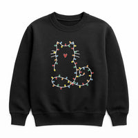 Festive Kitten Holiday Crewneck, Cat Christmas Lights Sweatshirt, Adorable Pet Lover Winter Sweater, Comfy Xmas Party Present for Cat Lovers