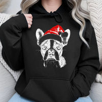 Adorable Dog Christmas Sweatshirt, Boston Terrier Santa Hoodie, Xmas Pet Lover Graphic Hoodie, Winter Holiday Pullover Hoodie, Dog Mom Present