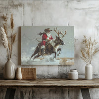 Rustic Western Christmas Wall Art, Cowboy Santa Riding Reindeer Canvas, Country Xmas Canvas Print, Holiday Canvas Decor, Western Decor Present