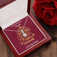 Sparkly Ribbon Pendant Necklace, To My Daughter Christmas Necklace, Holiday Jewelry Present, 14k White Gold Over Stainless Steel Daughter Present