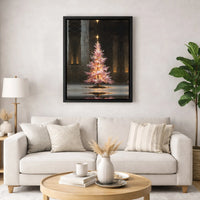 Impressionist Holiday Canvas Print, Pink Christmas Tree Canvas Wall Art, Festive Winter Canvas Decor, Seasonal Christmas Wall Art Present