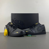 Low Top Sneakers, Black Yellow Gray Colorway, Cracked Pattern, Lace Up Design, Casual Gift for Sneaker Fans