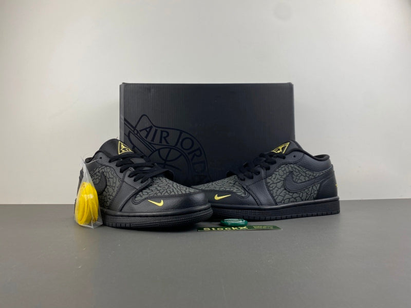Low Top Sneakers, Black Yellow Gray Colorway, Cracked Pattern, Lace Up Design, Casual Gift for Sneaker Fans