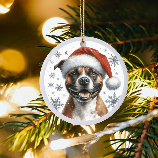 Santa Hat Staffy Ornament, Staffordshire Bull Terrier Christmas Ornament, Ceramic Dog Ornament, Holiday Pet Keepsake, Present