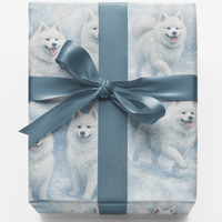 Winter Holly Christmas Gift Wrap Roll, American Eskimo Dog Wrapping Paper, Snowy Pet Breed Holiday Wrapping Paper, Dog Lover Present Wrap