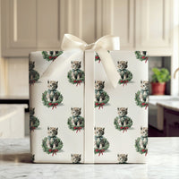 Tabby Cat Wreath Gift Wrap, Vintage Kitten Christmas Wrapping Paper, Retro Feline Holiday Wrapping Paper, Cat Lover Xmas Gift Wrap