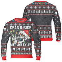 Humorous Skull Santa Christmas Sweatshirt, Dead Inside but Jolly AF Sweatshirt, Sarcastic Ugly Sweater, Dark Humor Holiday Sweatshirt Xmas Present