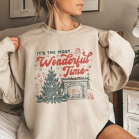 Vintage Tree Holiday Sweatshirt, Most Wonderful Time Christmas Sweatshirt, Comfy Fireplace Graphic Crewneck, Festive Winter Sweatshirt