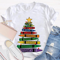 Art Teacher T-Shirt, Colored Pencils Leopard Christmas Tree Shirt, Holiday Graphic Tee, Festive Art Teacher Shirt, Christmas Present for Her