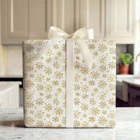 Winter Holiday Gift Wrap, Gold Snowflake Wrapping Paper, Christmas Wrapping Paper Roll, Shimmering Gold Gift Wrap, Festive Holiday Packaging