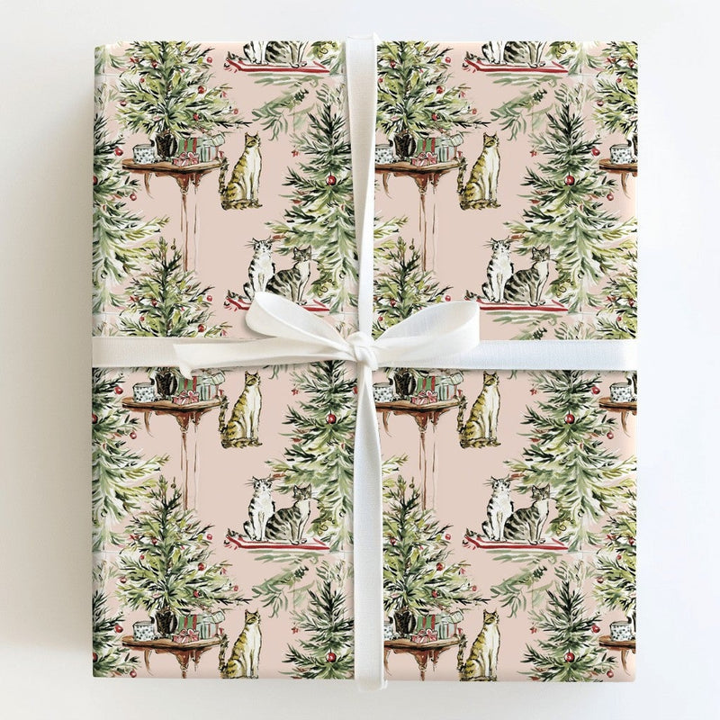 Watercolor Holiday Cat Gift Wrap, Christmas Cat Wrapping Paper, Adorable Kitten Christmas Wrapping Paper, Festive Cat Lover Wrapping Paper Roll