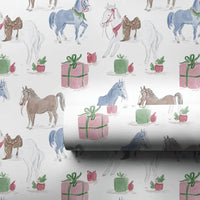 Equestrian Holiday Gift Wrap, Christmas Horse Wrapping Paper, Watercolor Pony Wrapping Paper, Festive Horse Lover Gift Wrap Roll