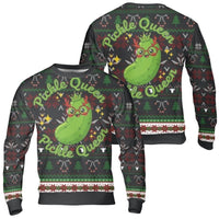Humorous Holiday Pickle Sweater, Pickle Queen Ugly Christmas Sweater, Green Pickle Foodie Ugly Sweater, Retro Xmas Party Crewneck Sweatshirt