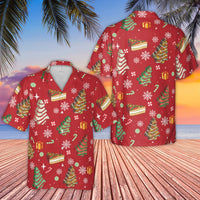 Festive Holiday Snack Shirt, Christmas Tree Cake Hawaiian Shirt, Ugly Christmas Party Aloha Shirt, Retro Winter Holiday Button Up Top
