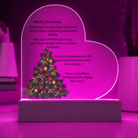Holiday LED Night Light, Merry Christmas Acrylic Heart Plaque, Xmas Tabletop Sign, Festive Heart Keepsake, Christmas Present for Family Friends