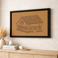 Christmas Line Art Canvas, Gingerbread House Canvas Wall Art, Minimalist Holiday Canvas Print, Comfy Xmas Kitchen Decor, Holiday Home Present