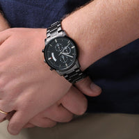 Custom Engraved Black Watch, Personalized Chronograph Watch, Stainless Steel Quartz Wrist Watch, Christmas Present, Anniversary Present