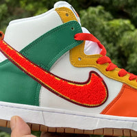 High Top Sneakers, Orange White Green Colorway, Lace Up Design, Casual Gift for Sneaker Fans