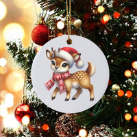 Santa Hat Scarf Woodland Ceramic Ornament, Baby Deer Reindeer Christmas Ornament, Adorable Fawn Tree Keepsake Ornament, Holiday Present