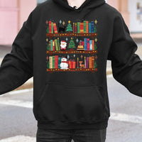Festive Librarian Book Stack Sweatshirt, Christmas Bookshelf Hoodie, Comfy Holiday Bookish Pullover, Xmas Present for Book Lovers