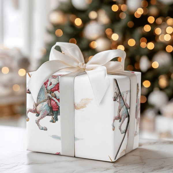 Whimsical Santa Claus Holiday Gift Wrap, Santa Riding Unicorn Wrapping Paper, Fantasy Christmas Wrapping Paper, Magical Xmas 