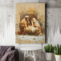 Snowy Holy Family Canvas Print, Nativity Scene Canvas Wall Art, Christian Christmas Wall Decor, Religious Holiday Season Canvas Present