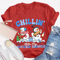 Humorous Holiday Snowman Graphic Tee, Chillin with My Cafeteria Snowmies Shirt, School Staff Christmas T-Shirt, Lunch Lady Holiday Present