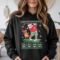 Humorous Golfer Holiday Sweatshirt, Santa Golf Ugly Christmas Hoodie, Reindeer Golf Hooded Pullover, Retro Xmas Sports Hoodie, Golfer Present