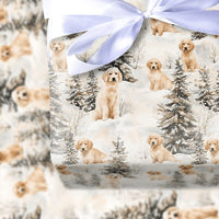Snowy Puppy Holiday Gift Wrap, Golden Retriever Christmas Wrapping Paper, Winter Dog Xmas Wrapping Paper, Animal Lover Gift Wrap Roll