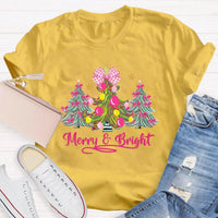 Merry and Bright Holiday Graphic Tee, Bow Christmas Tree Teacher Shirt, Adorable Teacher Christmas T-Shirt, Winter School Holiday Present