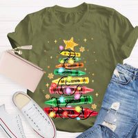 Colorful Holiday Crayon T-Shirt, Christmas Crayon Tree Shirt, Adorable Festive Tree Tee, Art Teacher Xmas Graphic Tee, Holiday Season Apparel