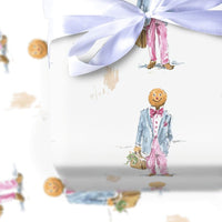 Preppy Christmas Gift Wrap, Dapper Gingerbread Man Wrapping Paper, Traveling Gingerbread Wrapping Paper, Whimsical Holiday Wrapping Paper