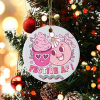 Kawaii Smiley Face Ceramic Ornament, Festive AF Christmas Ornament, Adorable Pink Aesthetic Tree Ornament, Preppy Holiday Keepsake Present