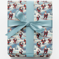 Snowy Mountain Holiday Wrapping Paper, Skiing Santa Christmas Wrapping Paper, Winter Sports Gift Wrap, Ski Lover Christmas Present Paper
