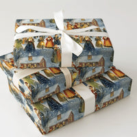 Vintage Snowy Village Gift Wrap, Victorian Christmas Carolers Wrapping Paper, Nostalgic Holiday Wrapping Paper, Winter Gift Wrap Paper Roll