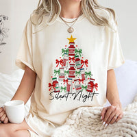 Humorous ICU Nurse Christmas Tree Shirt, Silent Night Medical Vials T-Shirt, Hospital Staff Holiday Graphic Tee, Healthcare Xmas T-Shirt