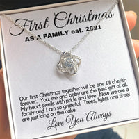New Mom Christmas Love Knot Pendant, First Christmas Love Knot Necklace, 14k White Gold Holiday Love Knot Jewelry, Romantic Wife Xmas Present