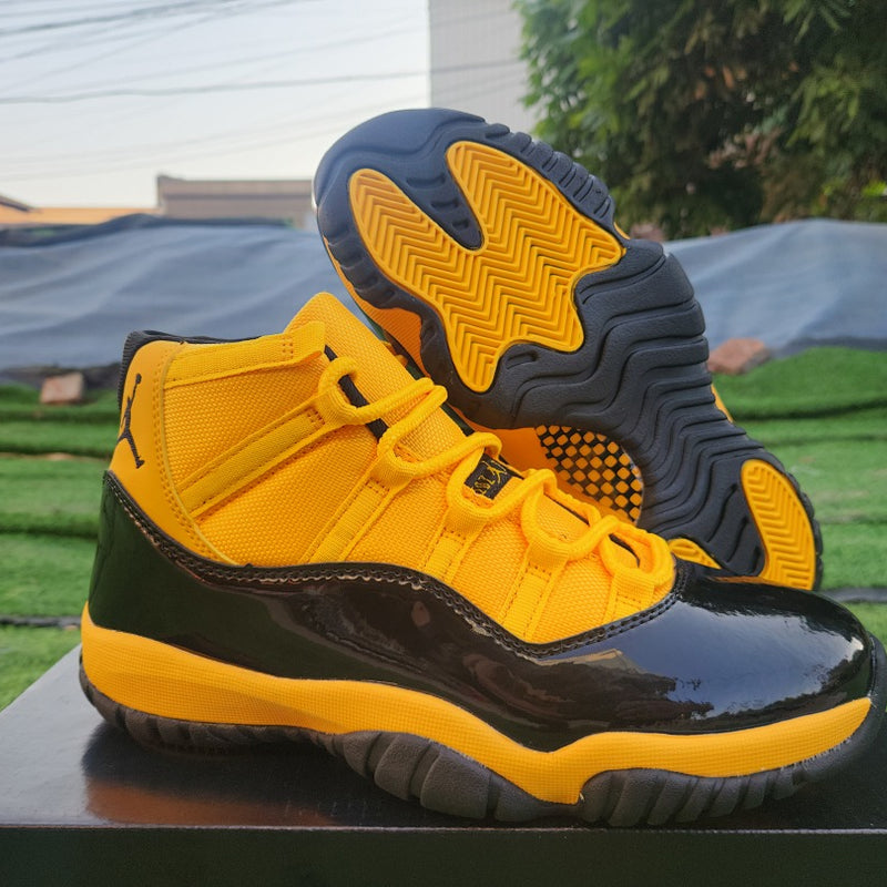 High Top Sneakers, Black Yellow Orange Colorway, Lace Up Design, Casual Gift for Sneaker Fans