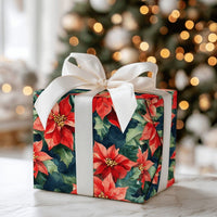 Dark Moody Floral Gift Wrap, Watercolor Poinsettia Wrapping Paper, Vintage Red Christmas Wrapping Paper, Botanical Holiday Gift Wrap Roll
