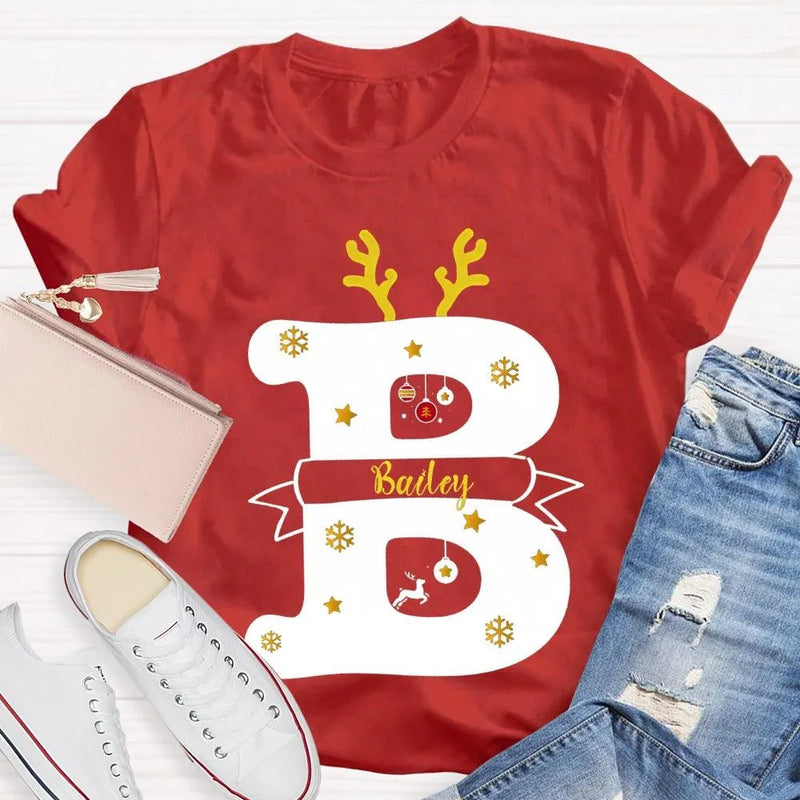 Reindeer Antlers Merry Christmas T-Shirt, Personalized Teacher Christmas Shirt, Custom Teacher Holiday Tee, Teacher Christmas Present