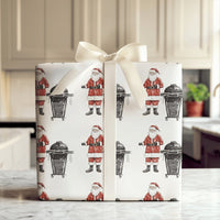 BBQ Santa Claus Gift Wrap, Kamado Santa Wrapping Paper, Grilling Santa Christmas Paper, Barbecue Present Wrap