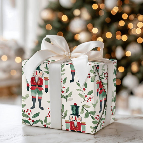 Christmas Soldier Holiday Gift Wrap, Watercolor Nutcracker Wrapping Paper, Holly Berry Nutcracker Wrapping Paper, Festive Pre