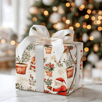 Watercolor Plant Christmas Gift Wrap, Gardening Santa Wrapping Paper, Poinsettia Holiday Present Wrap, Plant Lover Xmas Gift Wrapping Paper