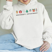 Festive ER Nurse Holiday Sweatshirt, Emergency Department Christmas Hoodie, Adorable Medical Staff Pullover, Xmas Nurse Hooded Sweater Present
