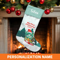 My First Christmas 2025 Stocking, Baby Dinosaur Christmas Stocking, Personalized Dino Stocking, Custom Baby Holiday Stocking, Newborn Present