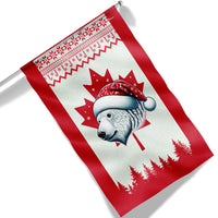 Santa Hat Polar Bear Holiday Flag, Christmas Bear Canadian Flag Garden Flag, Double-Sided Canada Maple Leaf Yard Flag, Winter Lawn Decor