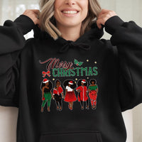 Festive Melanin Queen Holiday Pullover, Black Girl Magic Christmas Hoodie, African American Xmas Hooded Sweatshirt, Winter Present for Her