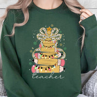 Pencil Tree Coquette Bow Sweater, Teacher Christmas Sweatshirt, Adorable School Holiday Crewneck, Retro Teacher Xmas Sweatshirt, Educator Present
