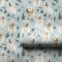 Winter Snowflake Dog Holiday Gift Wrap, Golden Retriever Christmas Wrapping Paper, Pine Berry Dog Lover Present Paper, Festive Gift Wrap